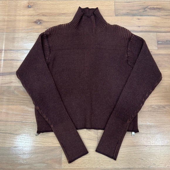 Women’s Varley Mock Neck Ribbed Chocolate Brown Sweater M - Picture 1 of 8